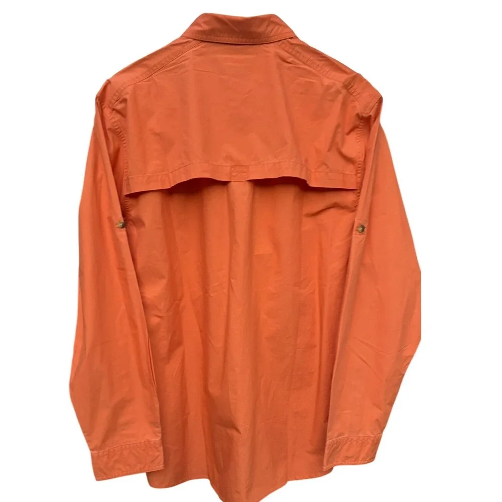 LL Bean Mens Island Trail Shirt Orange Long Sleeve Vented Fishing Hiking L Reg - Picture 2 of 3